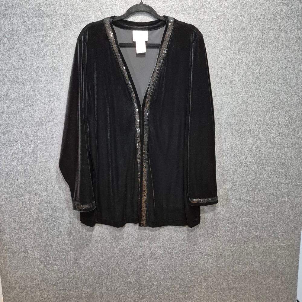 Vtg 90s Quacker Factory Velvet Open Front 1X Jacket Sequin Trim Chic Goth Y2K